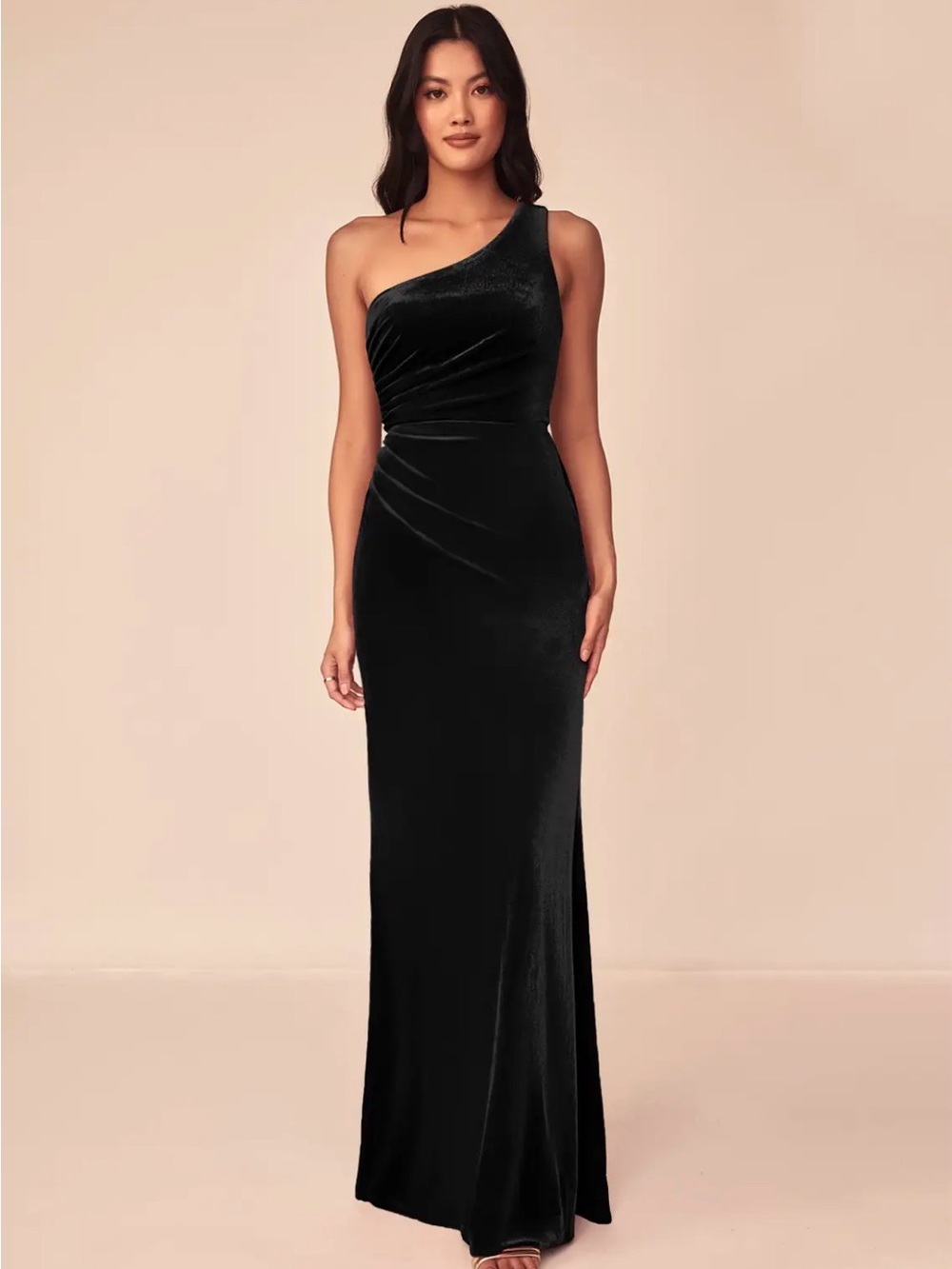 Azazie Zagreb Black Velvet One-Shoulder Bridesmaid Dress